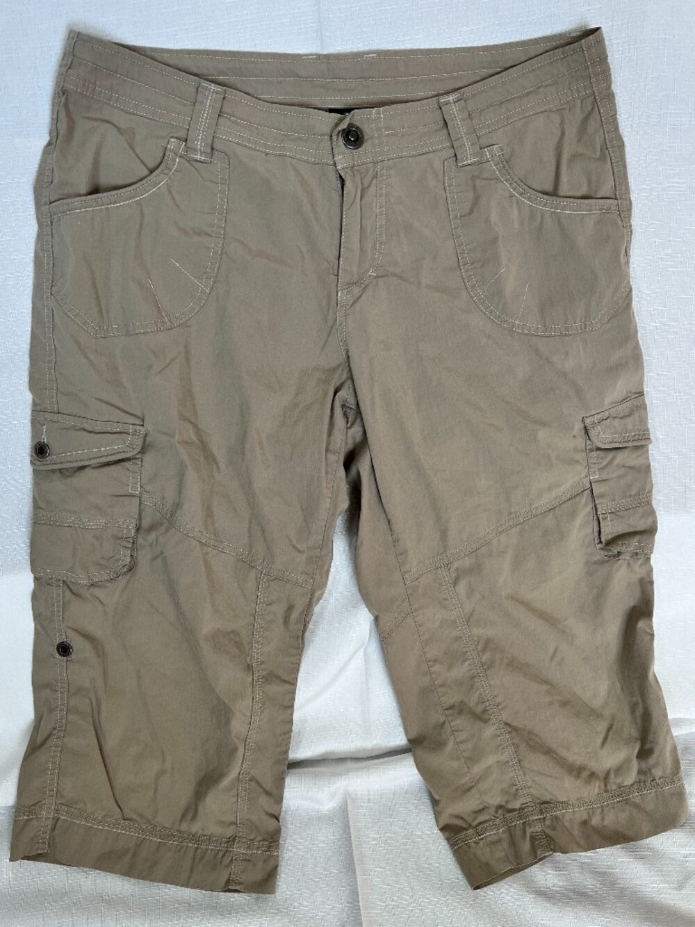 Kuhl 12 Kontra Convertible Capri Shorts Tan Hiking Utility Cargo Gorpcore 6120